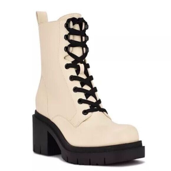 Nine West Juna3 Combat Boots Ivory Lace-Up Chunky Heel Ankle Boots| Size 9 shoes - Picture 4 of 13